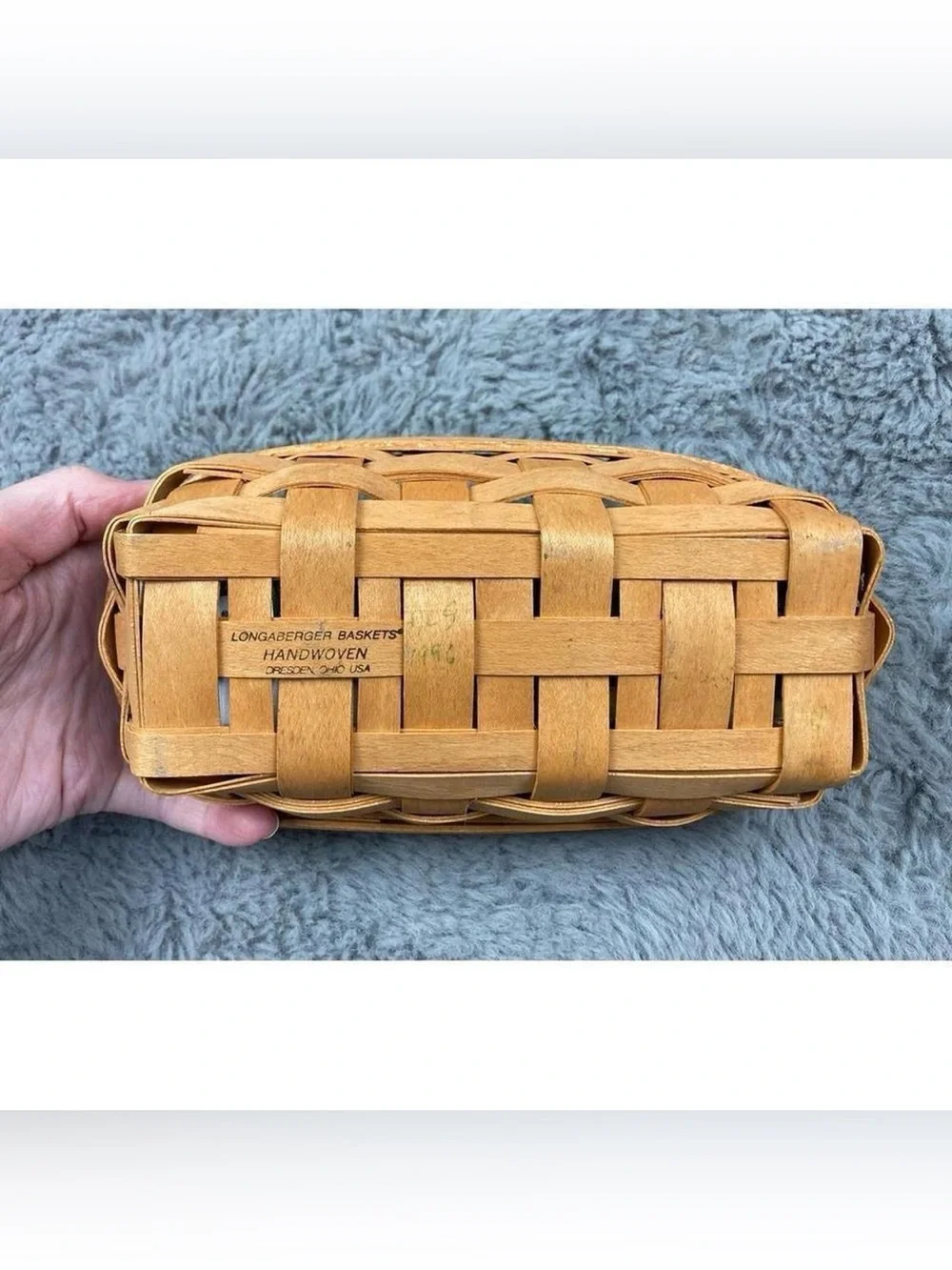 Longaberger vintage 1996 Cottage Core Small Oval cracker Basket Leather Handle